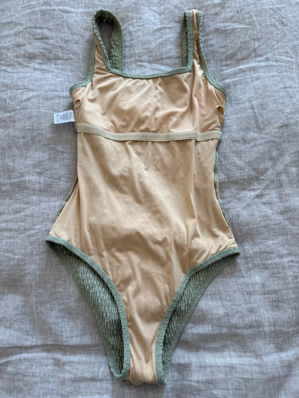 Smocked Sage Green One Piece Swimsuit - Picture 5 of 5